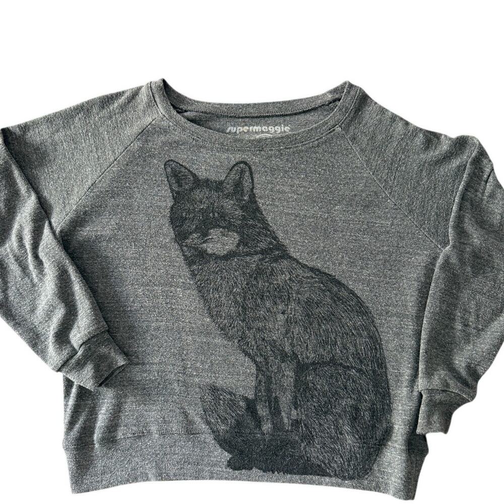 SuperMaggie Fox Graphic Sweatshirt Small Gray Triblend Pullover Woodland USA